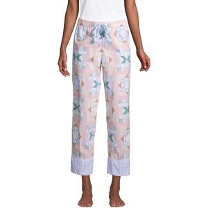 LANDS END Cotton Poplin Pajama Crop Pants ROSE CIRCLE FRIENDS QUILT size Medium